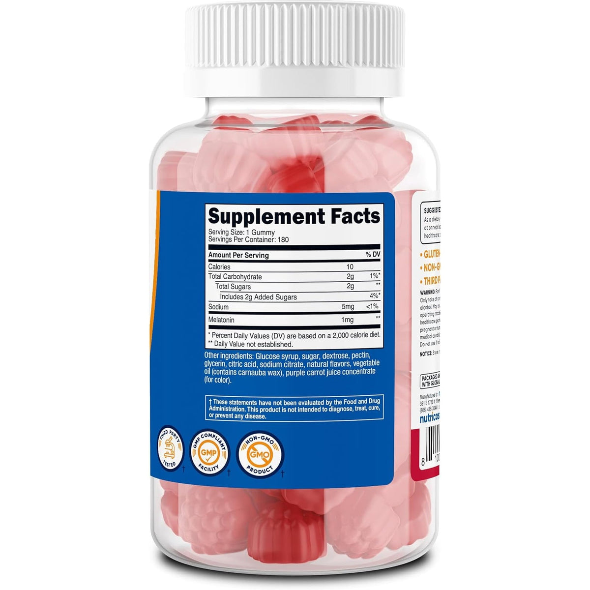 Nutricost Melatonin 1Mg, 180 Gummies, Strawberry Flavored - Gluten Free, Non-Gmo, No Corn Syrup