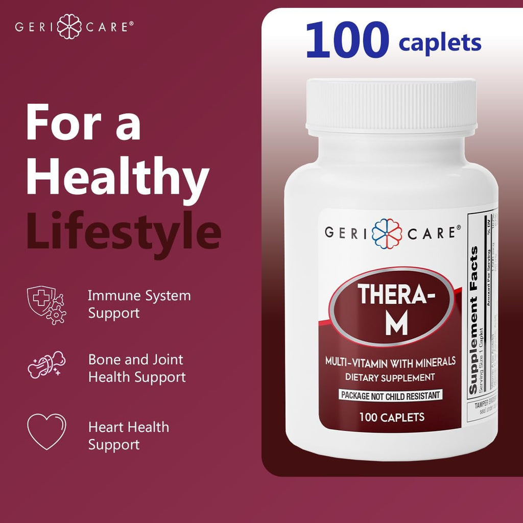 Gericare Thera M Multivitamin Caplets, Blend of Vitamins and Minerals to Ensure Maximum Nutritional Support Antioxidant Protection Supplement, 100 Count (Pack of 1)