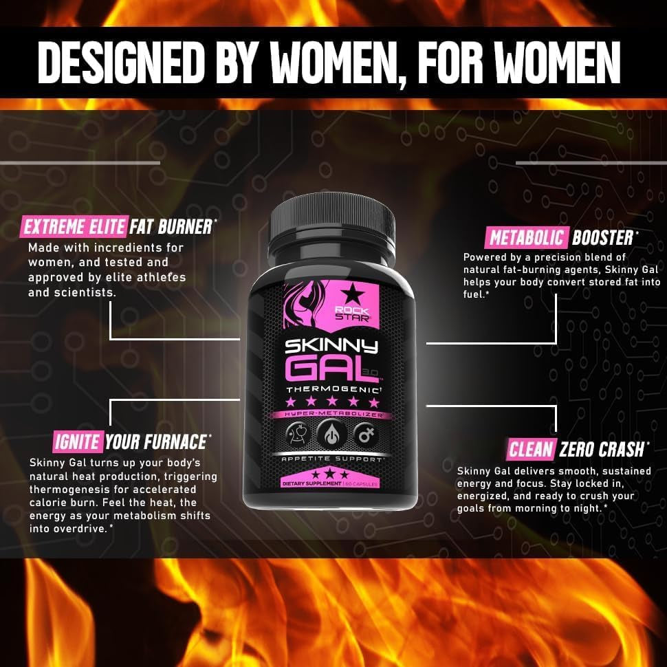 Weight Loss Pills for Women – Rockstar Skinny Gal Thermogenic Fat Burner, Fast-Acting Appetite Suppressant & Metabolism Booster, Max Strength, Keto Friendly