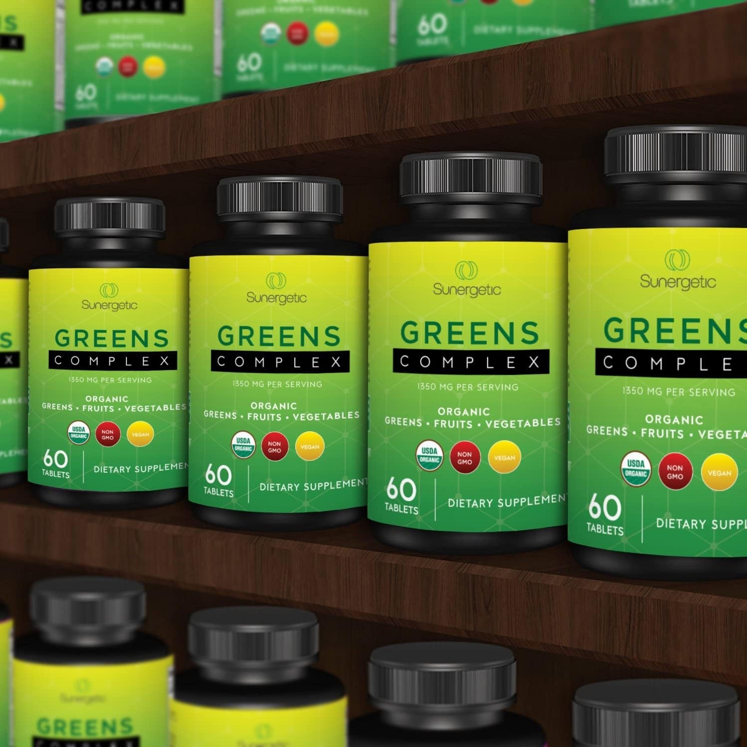 Sunergetic Premium USDA Organic Greens Superfood Tablets – Greens Superfood Powder Includes Veggies, Fruits & Polyphenols – Daily Greens Superfood Powder Supplement– 60 Greens Tablets