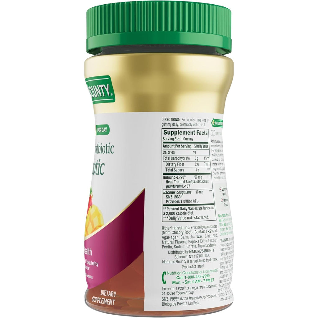 Nature’S Bounty Pre + Pro + Postbiotic Gummies for Digestive Health, Immune Support - Probiotic Gummies for Gut Health, Tropical Mango Flavor, 30 Ct