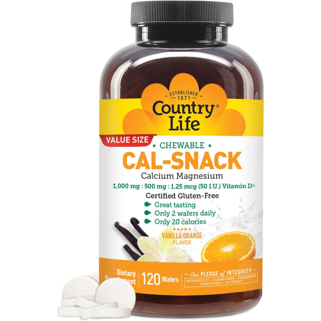 Country Life Cal-Snack - Chewable Calcium Magnesium Supplement Wafers with Vitamin D3, Easy to Digest, Vanilla Orange Flavor, Dietary Supplement
