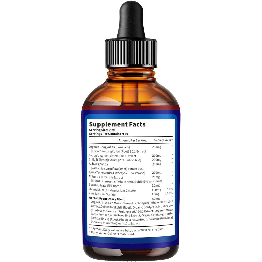 Vivonu Tongkat Ali Liquid Drops with Shilajit* for Men, Turkesterone, Fadogia Agrestics, Magnesium Zinc & Boron, Berry Flavor Herbal Supplements* for Energy*, Immune* Health