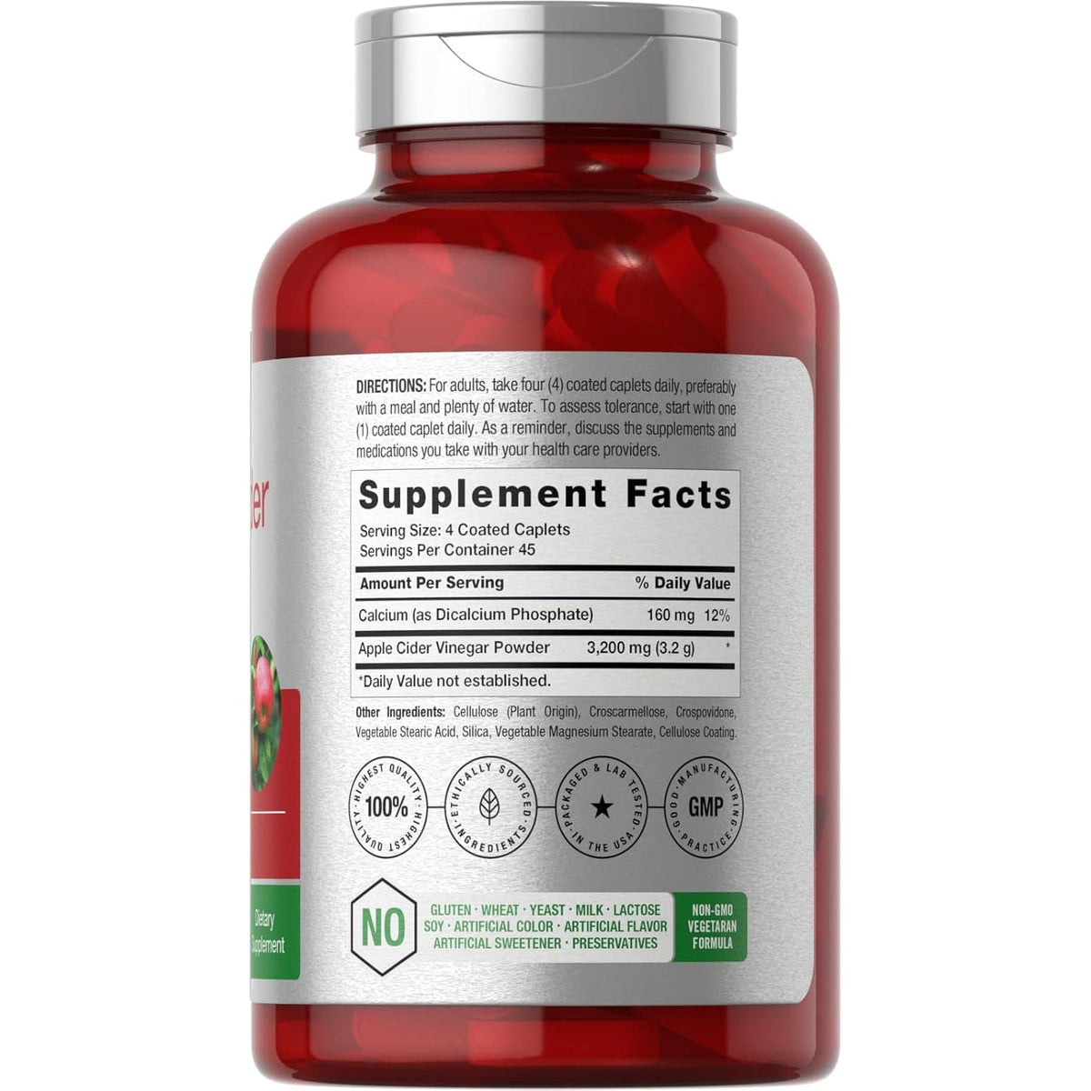 Horbäach Apple Cider Vinegar Caplets 3200Mg | 180 Pills | Vegetarian, Non-Gmo & Gluten Free Supplement