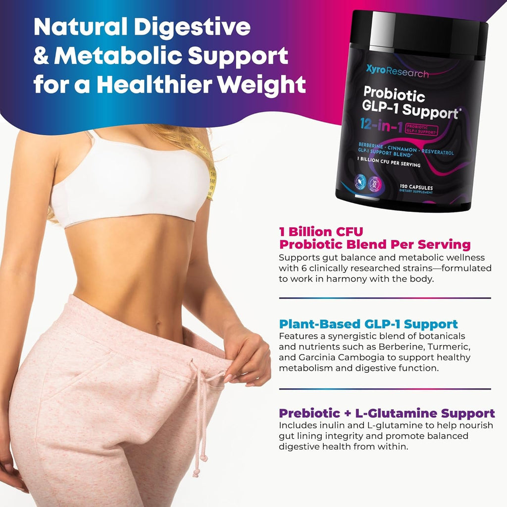 GLP-1 Support Probiotic Weight Loss Supplement - GLP1 Support for Women Men with Berberine - Natural Daily Oral GLP 1 Support Fat Burn Healthy Metabolism Gut Health - Vegan Gluten Free