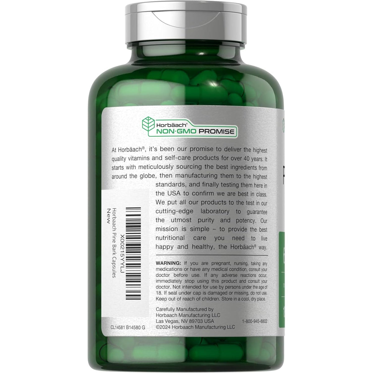 Horbäach Pine Bark Extract | 180 Capsules | Standardized to Contain 75% Proanthocyanidins | Non-Gmo, Gluten Free Supplement | High Potency