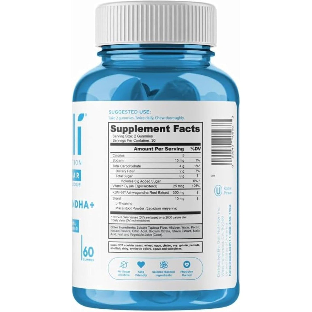 Goli Zero Sugar Ashwagandha Gummies with KSM-66, L-Theanine, Maca and Vitamin D - No Sugar Alcohols - Vegan, Keto-Friendly, Non-Gmo