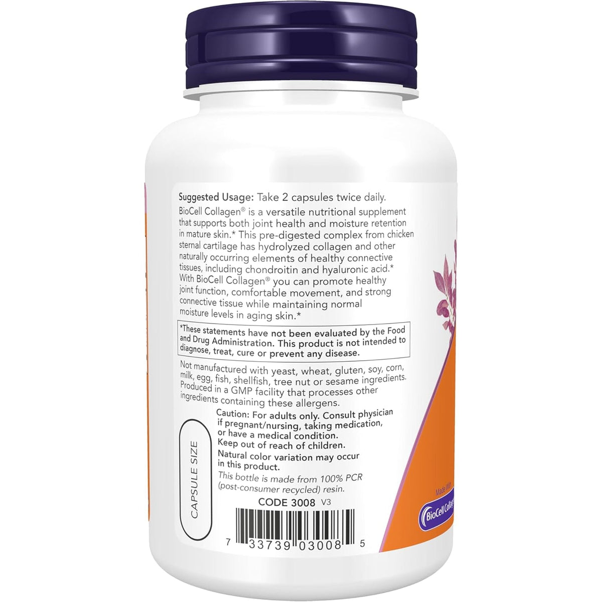 NOW Foods Supplements, Biocell Collagen® Hydrolyzed Type II, Clinically Validated, 120 Veg Capsules