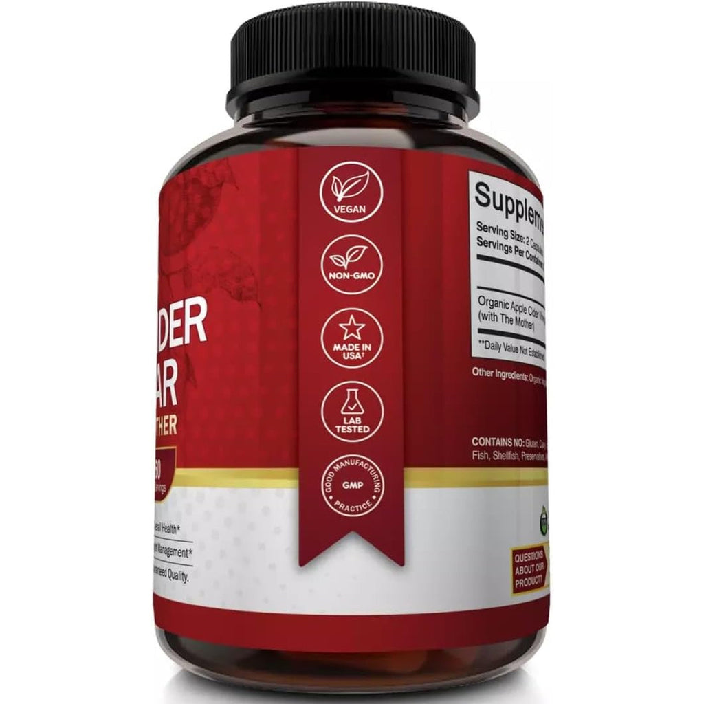 Apple Cider Vinegar Capsules with the Mother - 120 Vegan ACV Pills - Best Supplement for Healthy Weight Loss, Diet, Keto, Digestion, Detox, Immune - Powerful Cleanser & Appetite Suppressant Non-Gmo