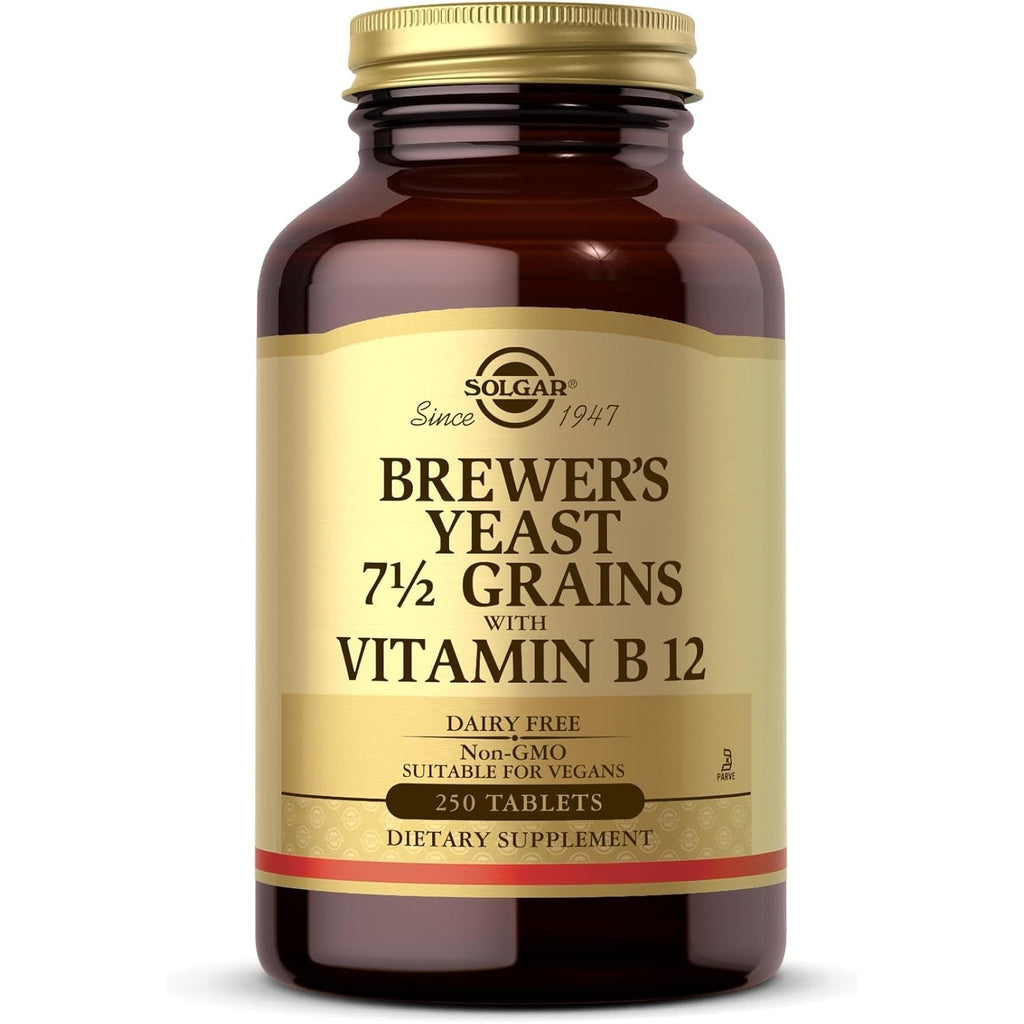 Solgar Brewer'S Yeast 7 ½ Grains with Vitamin B12 - 250 Tablets - Non-Gmo, Vegan, Dairy Free, Kosher - 41 Servings