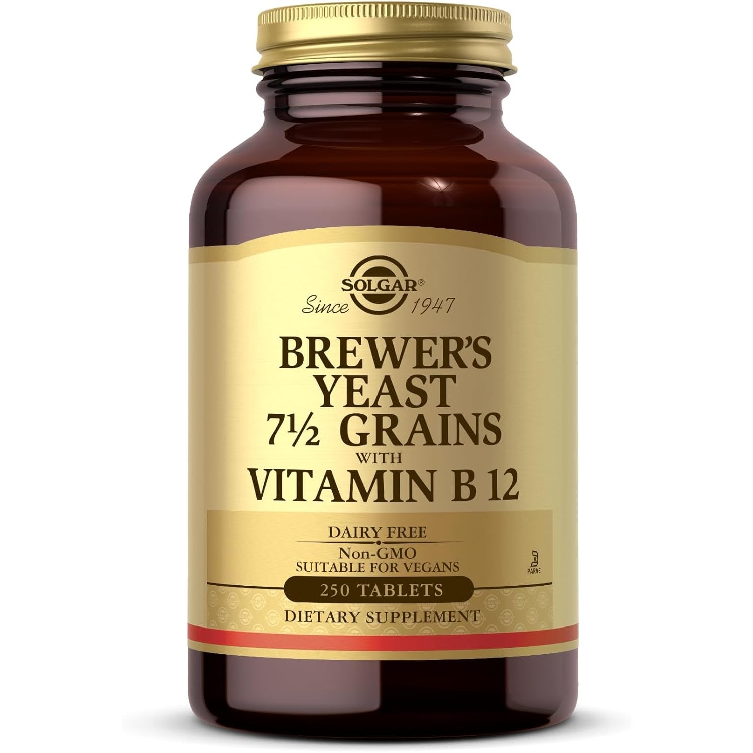 Solgar Brewer'S Yeast 7 ½ Grains with Vitamin B12 - 250 Tablets - Non-Gmo, Vegan, Dairy Free, Kosher - 41 Servings