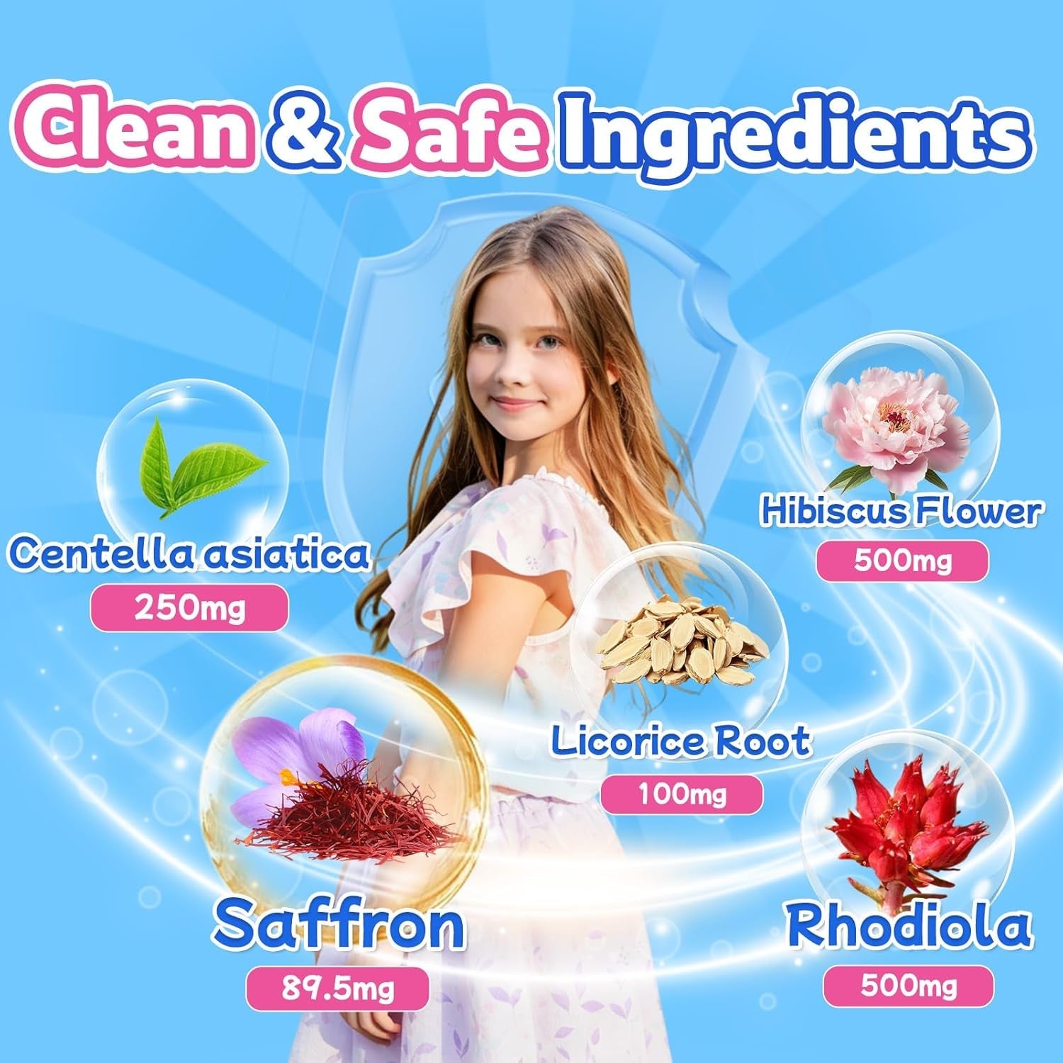 Saffron Supplement Gummies for Kids - Mood Munchies Kids Saffron Gummies with GABA, Mood Balance Calming Gummies for Focus & Cognition, Sugar Free Strawberry Flavor, 90 Counts
