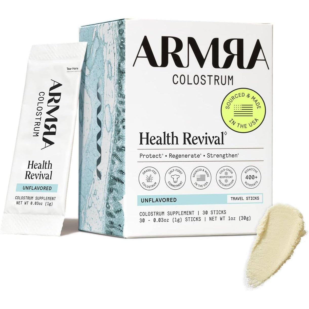 ARMRA Colostrum Powder | Unflavored | Gut Health & Bloating | Skin & Hair | Immunity | Keto, Gluten & Fat-Free | 30 Servings
