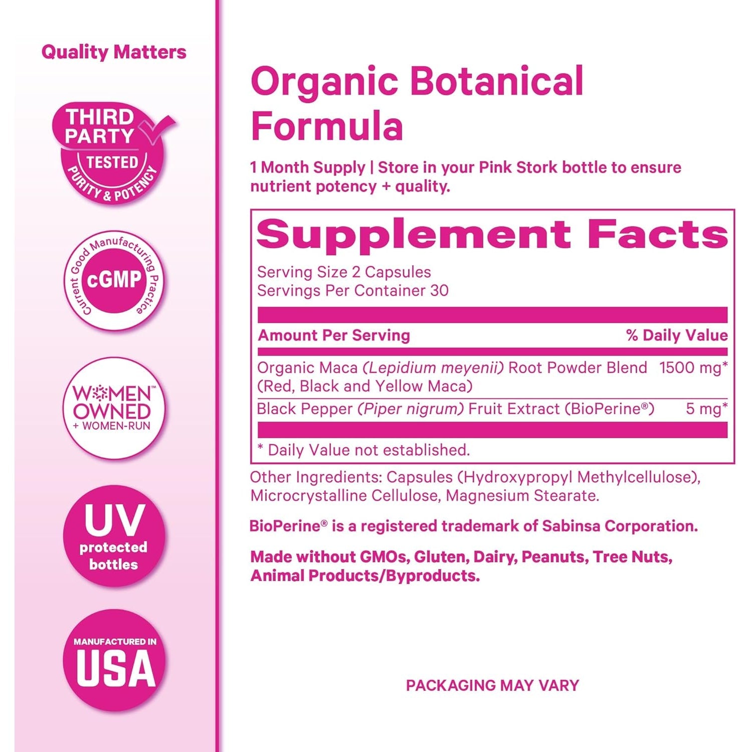 Pink Stork Maca Root Capsules for Women – Organic Maca with Bioperine® for Hormonal Balance, Energy + Wellness – Supports Perimenopause, Menstrual Health, and Vitality
