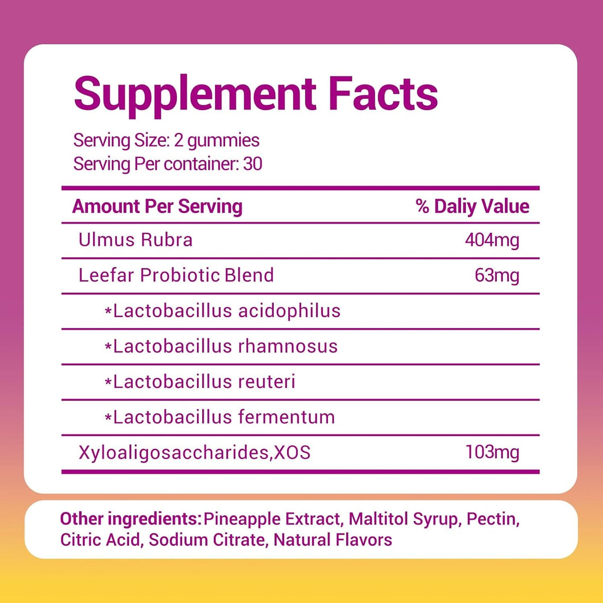 Her Juicy Women'S Probiotic Gummies: Supports Women’S Wellness & Ph Balance, Clean Vegan, Pineapple Flavor, Prebiotics & Lactobacillus Blend, with Slippery Elm, Gut Health & Immune Defense, 60 Gummies