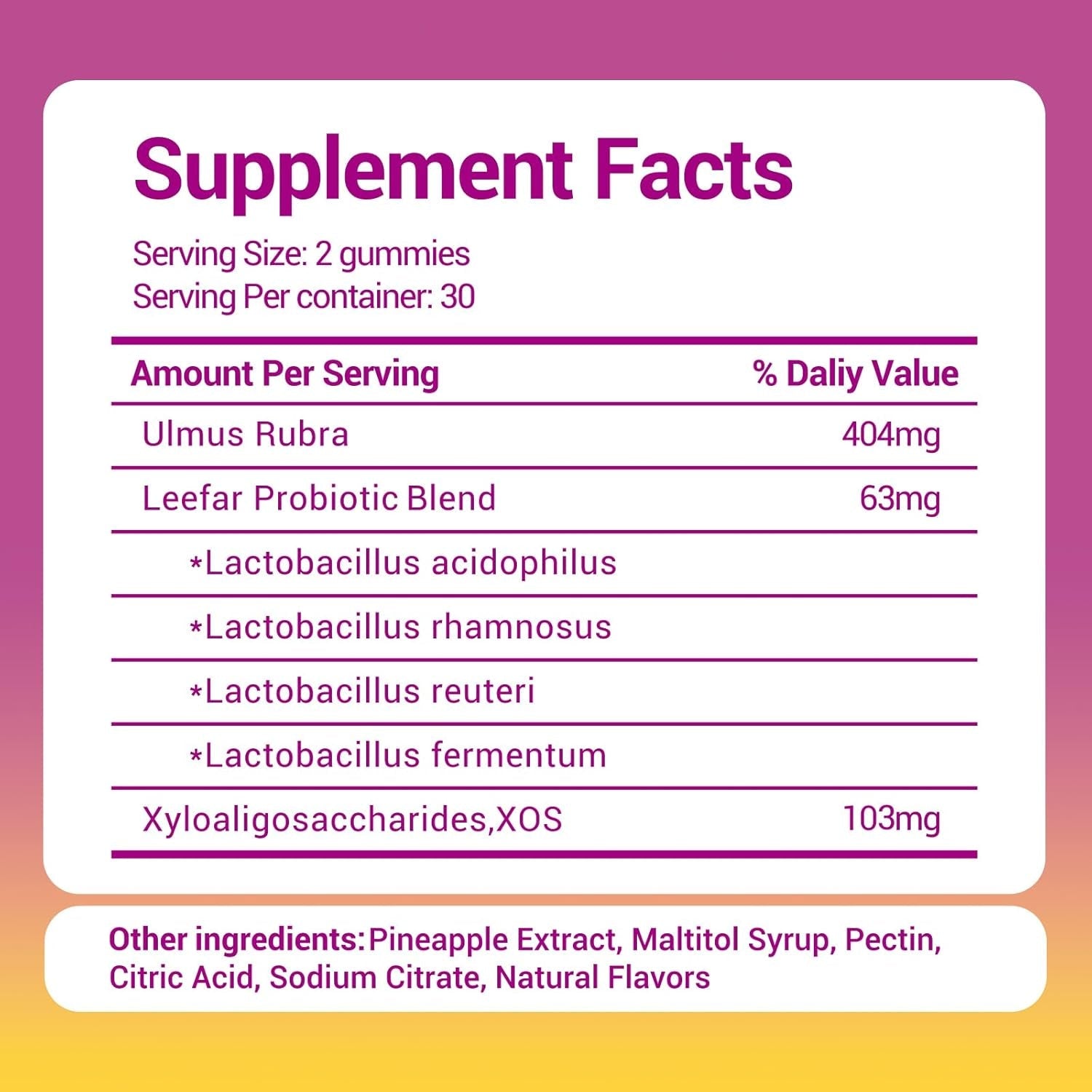 Her Juicy Women'S Probiotic Gummies: Supports Women’S Wellness & Ph Balance, Clean Vegan, Pineapple Flavor, Prebiotics & Lactobacillus Blend, with Slippery Elm, Gut Health & Immune Defense, 60 Gummies