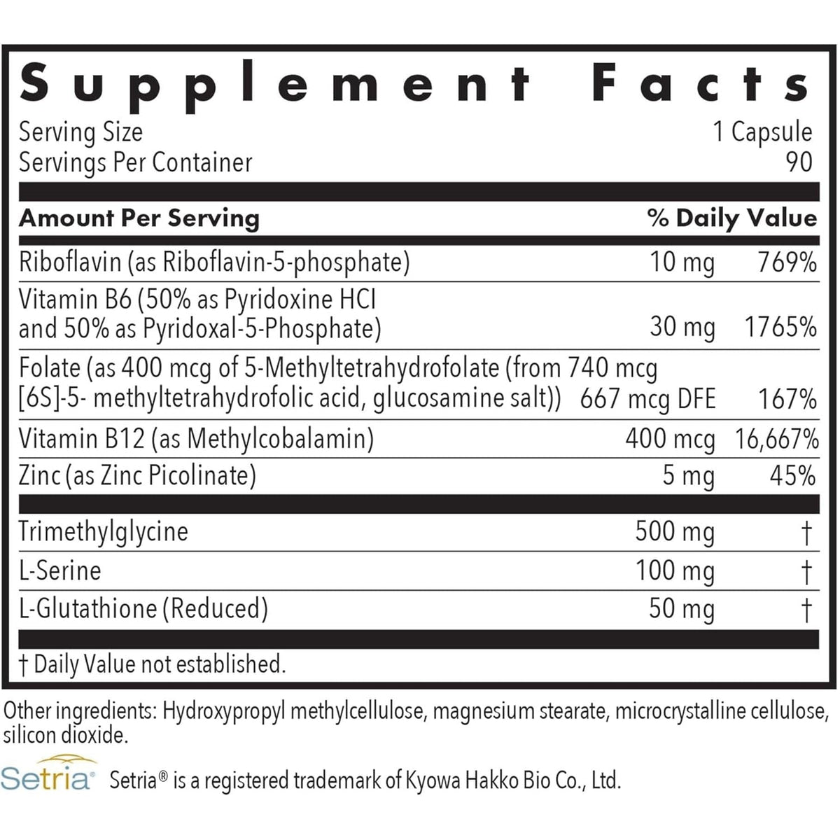 Allergy Research Group Homocysteine plus Supplement - with Setria Glutathione, Vitamin B Complex, Trimethylglycine, Vegetarian Capsules - 90 Count