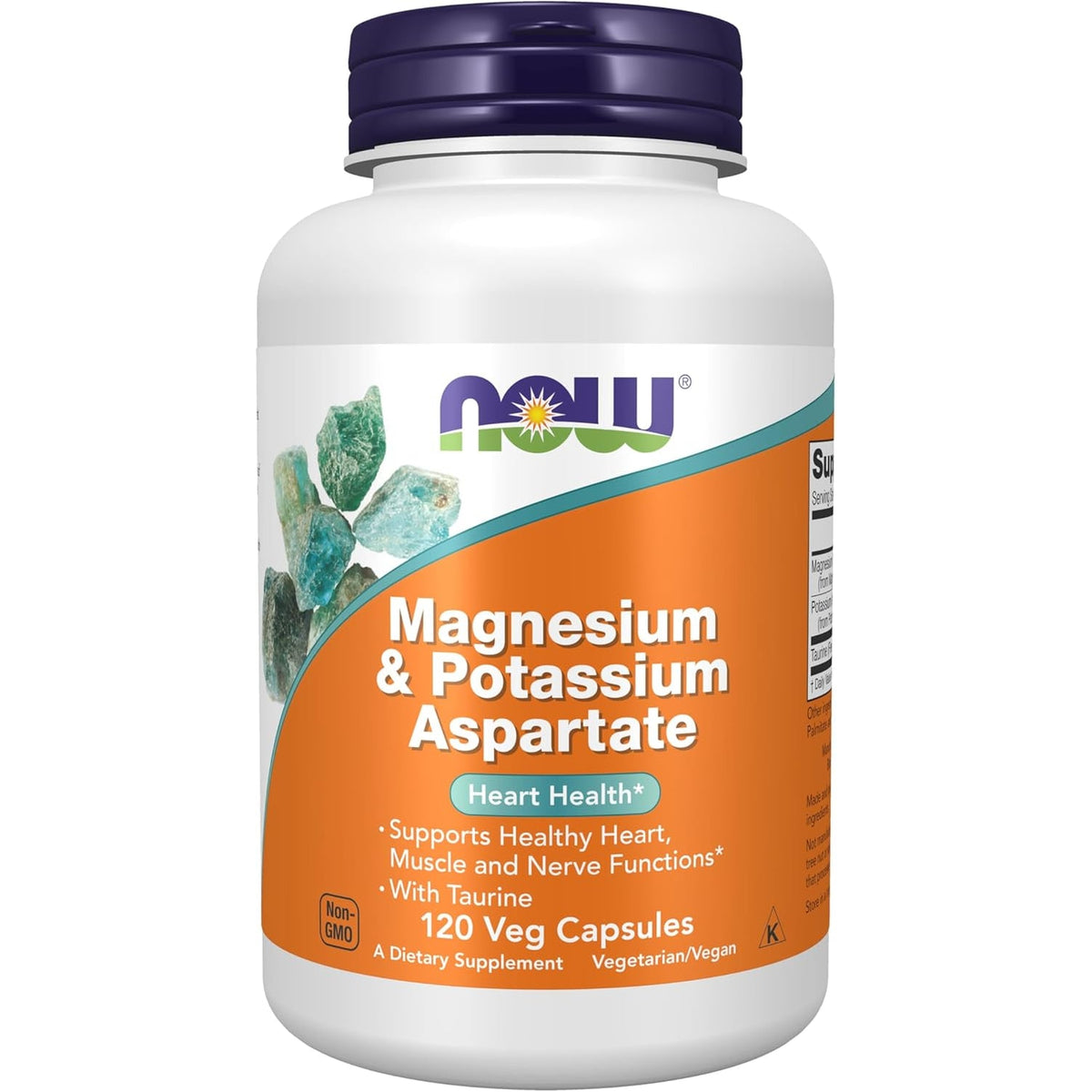 NOW Foods Supplements, Magnesium & Potassium Aspartate with Taurine, Heart Health*, 120 Veg Capsules