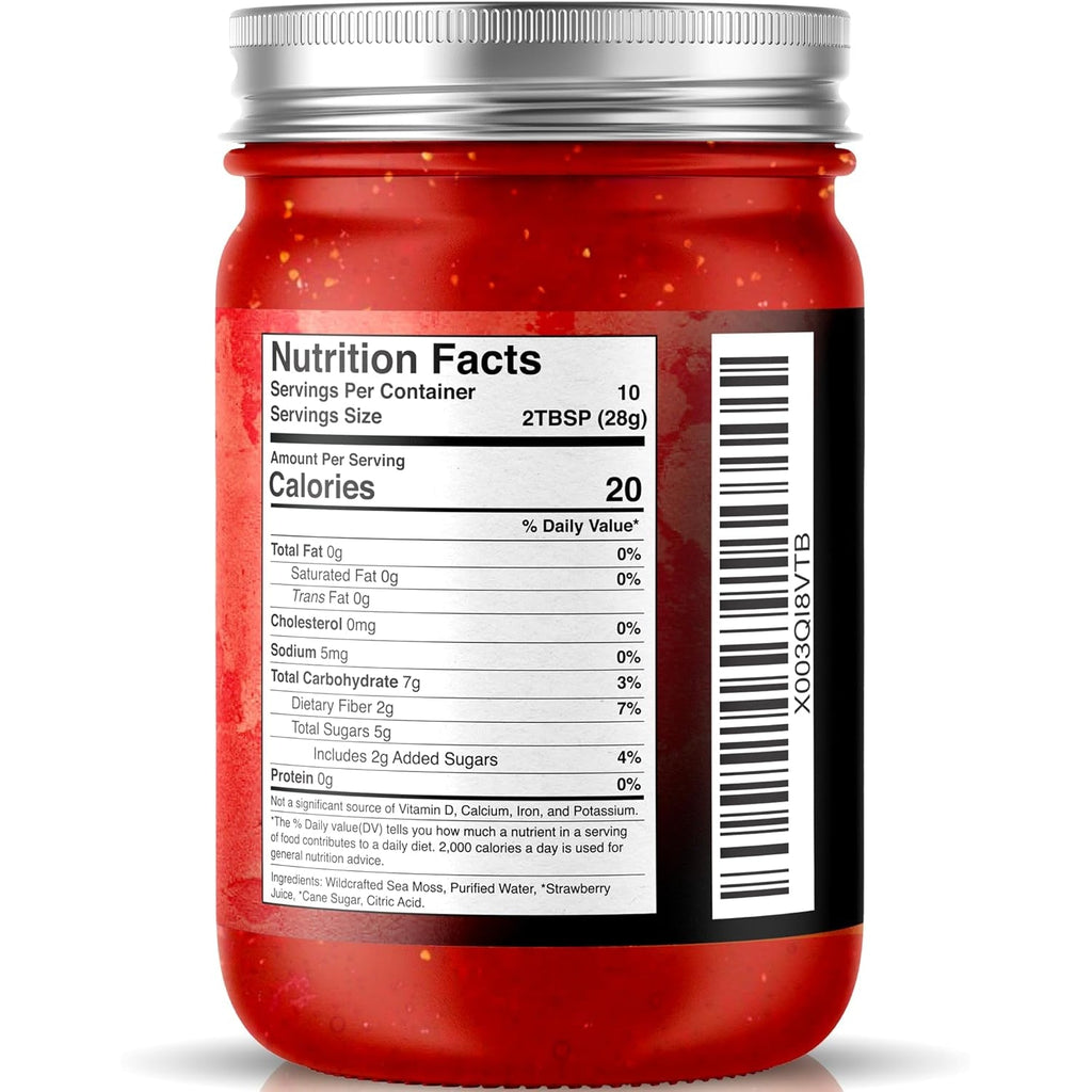 Sea Moss Gel - Wildcrafted Seamoss Gel Superfood - Strawberry Flavor Irish Sea Moss Vitamin and Mineral-Rich from Pristine Caribbean Waters, Immune and Digestive Health Support - 10 Oz.