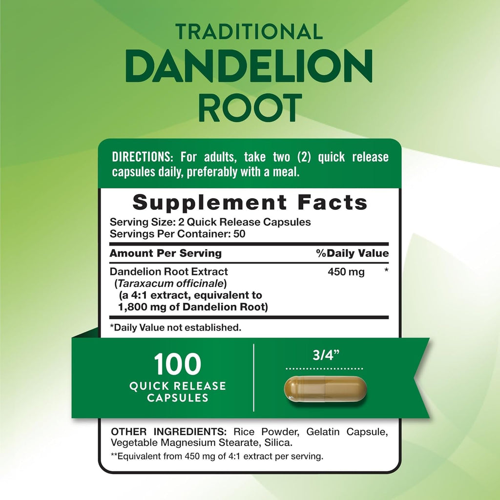 Nature'S Truth Dandelion Root Capsules | 100 Count | Non-Gmo & Gluten Free Supplement