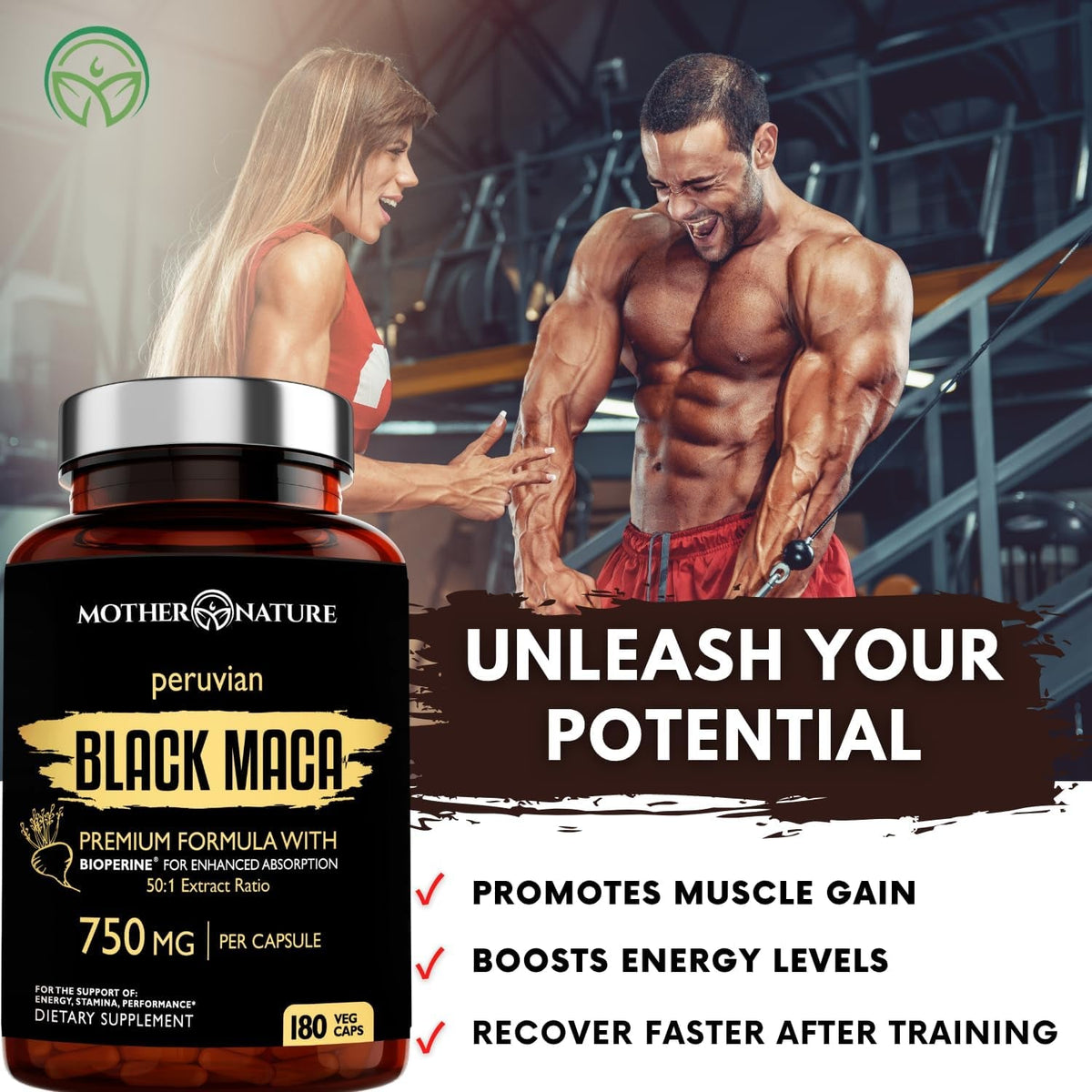 Black Maca Root 50:1 750Mg – 180 Capsules Organic Peruvian Maca Peruana Supplement for Men | High Potency Energy, Mood & Performance Support | Vegan, Non-Gmo
