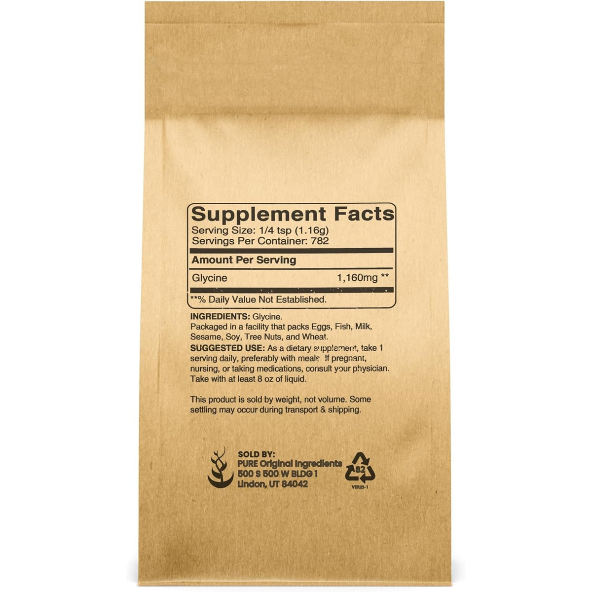 Pure Original Ingredients Glycine Powder (2Lb) Non-Gmo, Non-Essential Amino Acid, Allergen-Free