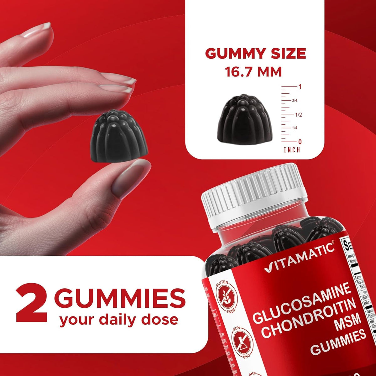 Vitamatic Glucosamine Chondroitin Gummies with MSM & Vitamin E – Joint Support Formula – 60 Pectin-Based Vegan Gummies