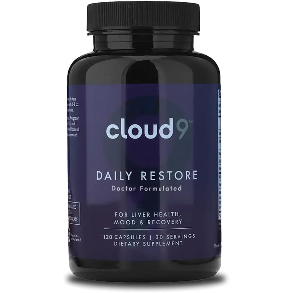 Cloud9 Daily Restore – Liver Detox & Recovery Supplement with Milk Thistle, NAC & B-Vitamins – Energy, Focus & Nutrient Support after Drinking – 120 Capsules – Made in USA