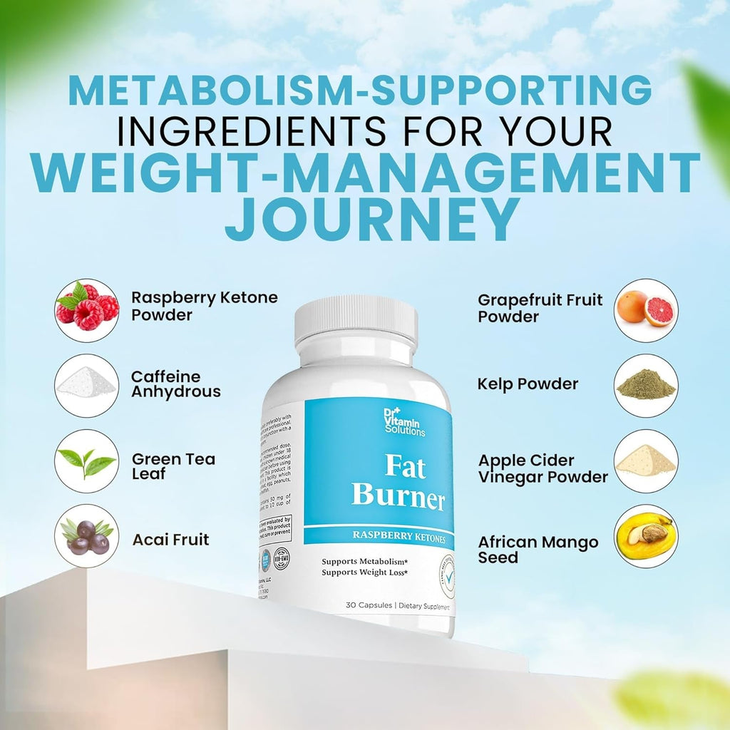 Fat Burner Weight Loss Pills for Women & Men with GLP-1 Support - Raspberry Ketones, Green Tea, Thermogenic Metabolism, Appetite Suppressant - Vegan, Non-Gmo, 30 Day Supply