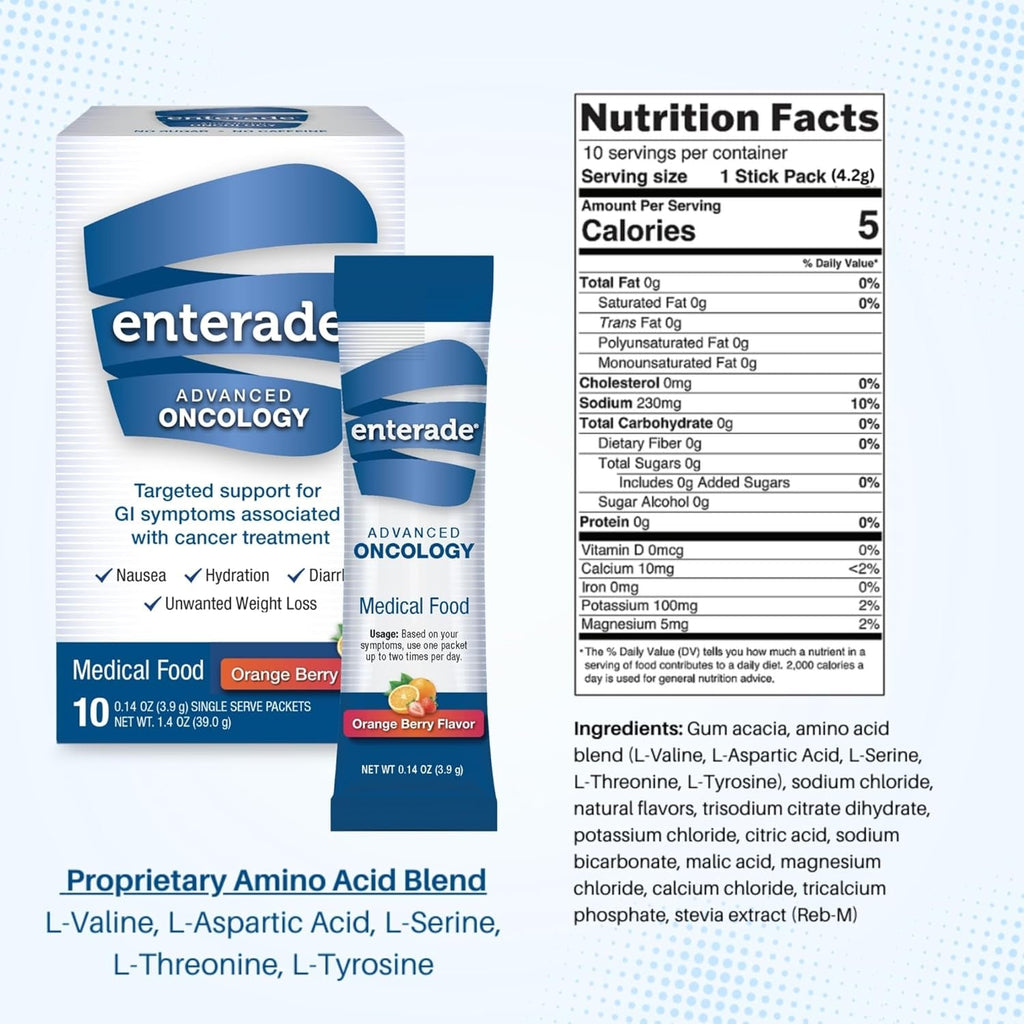 Enterade Advanced Oncology Powder Packets, Orange Berry (1 Box, 10 Packets) - Specially Formulated to Decrease GI Side Effects - 10 Single-Servings