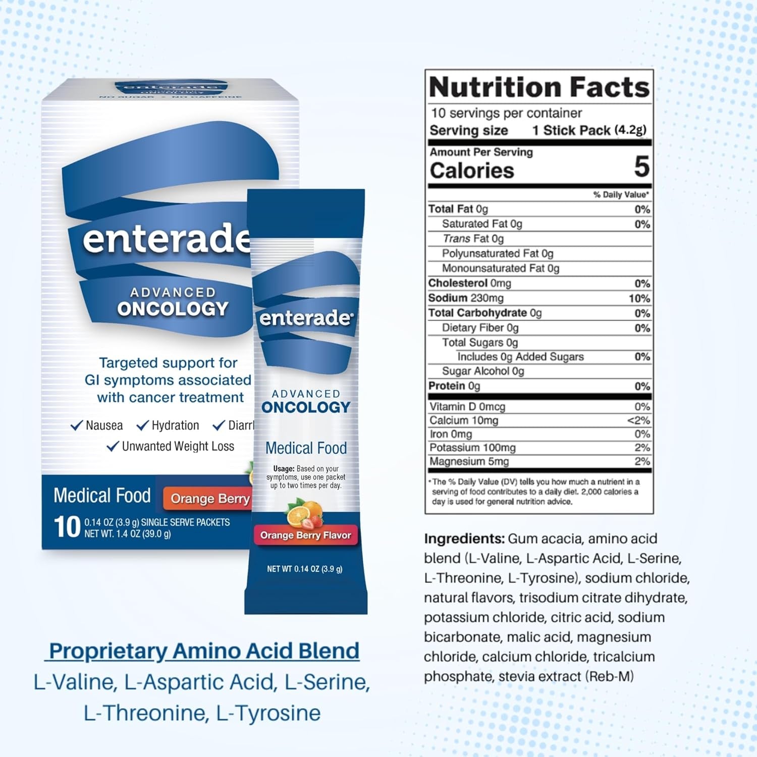Enterade Advanced Oncology Powder Packets, Orange Berry (1 Box, 10 Packets) - Specially Formulated to Decrease GI Side Effects - 10 Single-Servings