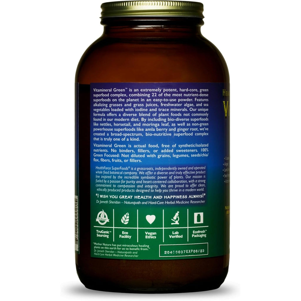 HEALTHFORCE SUPERFOODS Vitamineral Green - Mineral Supplement for Immune & Thyroid Support - Green Powder Supplement with Ingredients from the Land - Gluten-Free & Vegan - 500 Grams