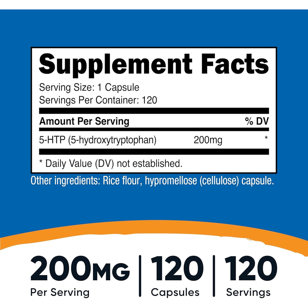 Nutricost 5-HTP 200Mg, 120 Vegetarian Capsules (5-Hydroxytryptophan) - Non-Gmo & Gluten Free