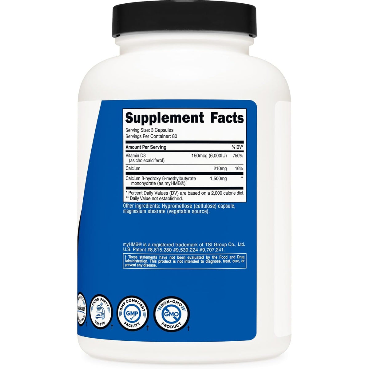 Nutricost HMB (1500Mg) and Vitamin D3 (6000 IU) Supplement - 240 Capsules, 80 Servings - Gluten Free and Non-Gmo