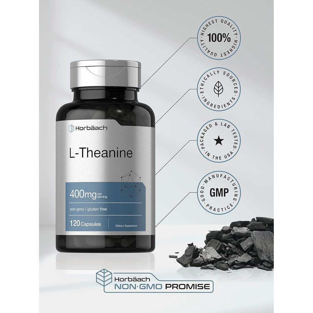 Horbäach L-Theanine Supplement | 400Mg | 120 Powder Capsules | Non-Gmo & Gluten Free