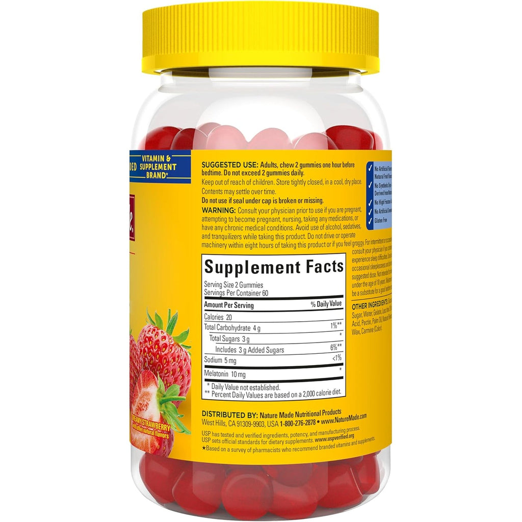 Nature Made Melatonin 10 Mg per Serving Gummies, Sleep Gummies for Adults Maximum Strength Dosage, 100% Drug Free Sleep Aid, 120 Count, 60 Day Supply