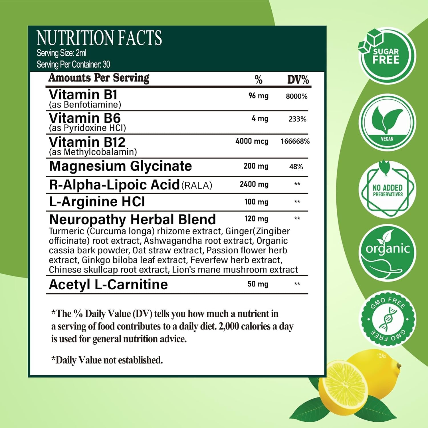 Neuropathy Supplements Liquid Drops, Advance 17-In-1 Stabilized R-Alpha Lipoic Acid (R-ALA) W. Acetyl L-Carnitine Vitamin B-Complex Magnesium, High Potency R-Lipoic Acid for Nerve Antioxidant Energy