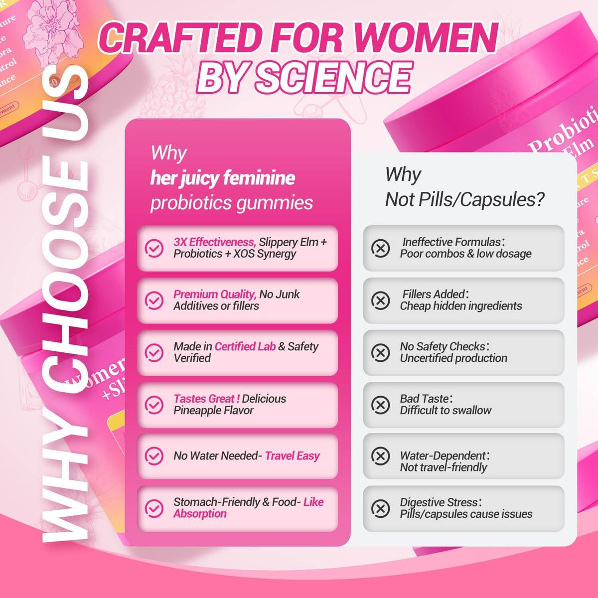 Her Juicy Feminine Probiotics Gummies, Premium Feminine Balance Gummies with Slippery Elm for Women'S Ph Balance, Healthy Odor, Flora and Immune Support – 30-Day Supply