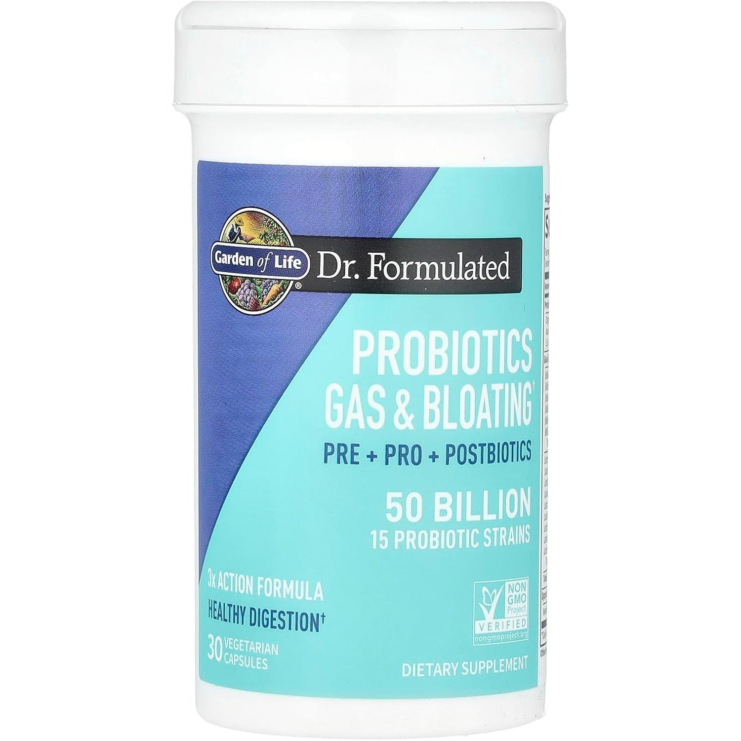 Garden of Life Dr. Formulated Pre, Post & Probiotics Gas & Bloating Once Daily 3-In-1 Complete Prebiotics, Postbiotics & Probiotics – 50 Billion CFU, Non-Gmo, Gluten-Free, 30 Day Supply