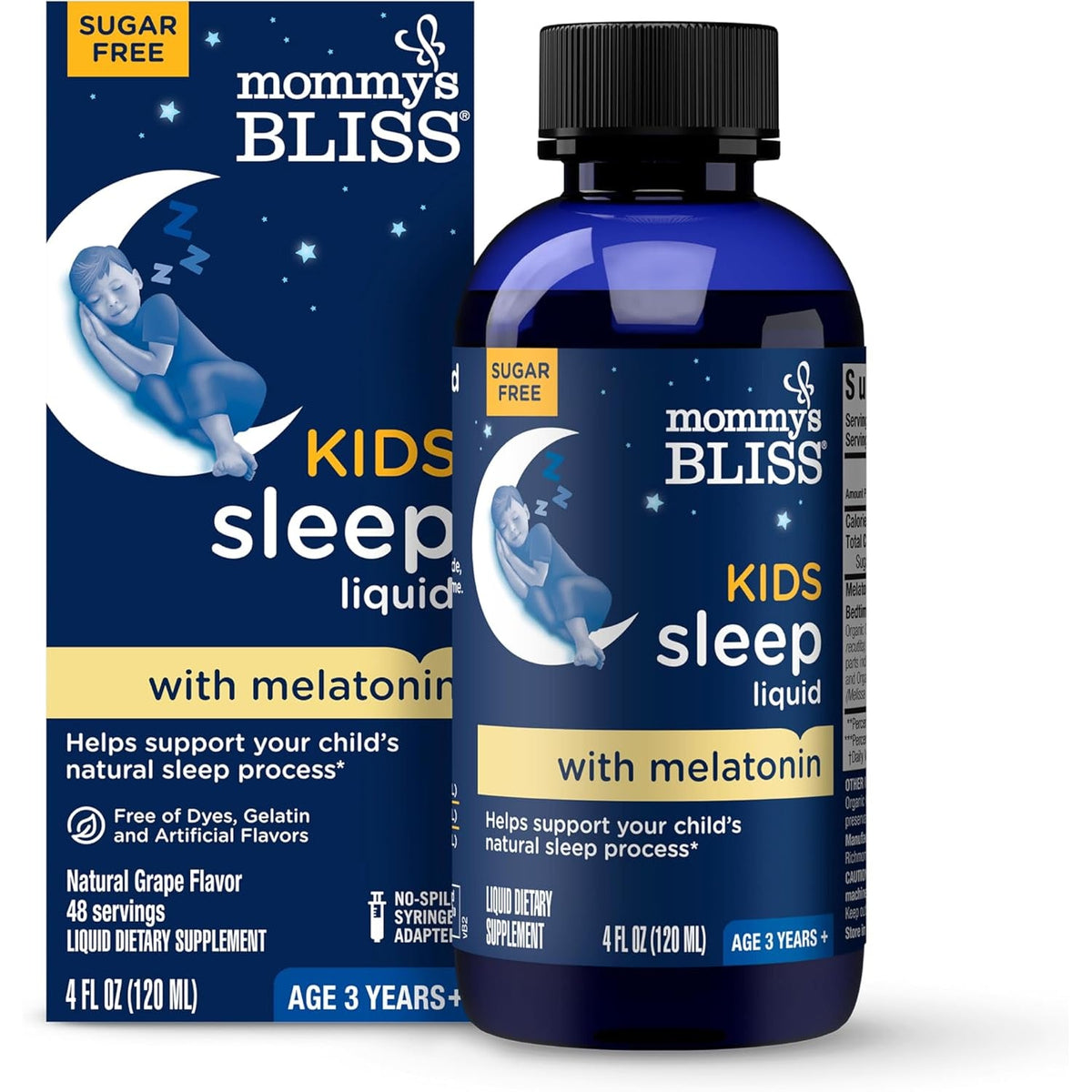 Mommy'S Bliss Kids Sleep Liquid with Melatonin & Calming Herbs | Melatonin for Children 3 Years & up | Grape Flavor | Sugar Free | 4 Fl Oz (60 Servings)