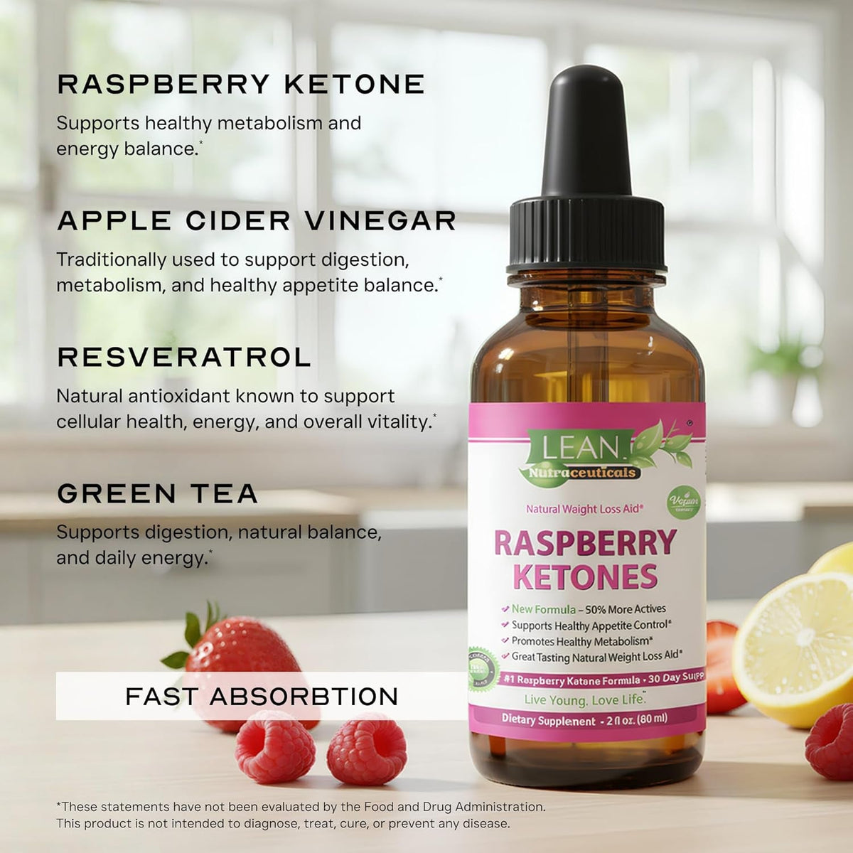 Apple Cider Vinegar Raspberry Ketone Weight Loss Drops, Keto Appetite Suppressant Fat Burner Diet Energy Supplement Metabolism Booster for Women and Men, Slim Faster than Gummy Pill Capsule Tea, 60 Ml
