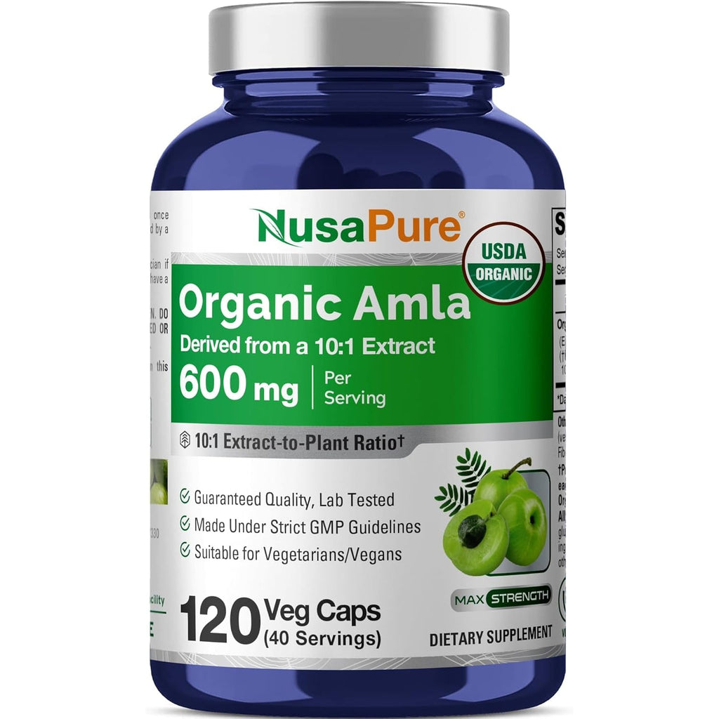 Nusapure Organic Amla Capsules 600 Mg , 120 Veg Capsules (USDA, Vegan, Non-Gmo)