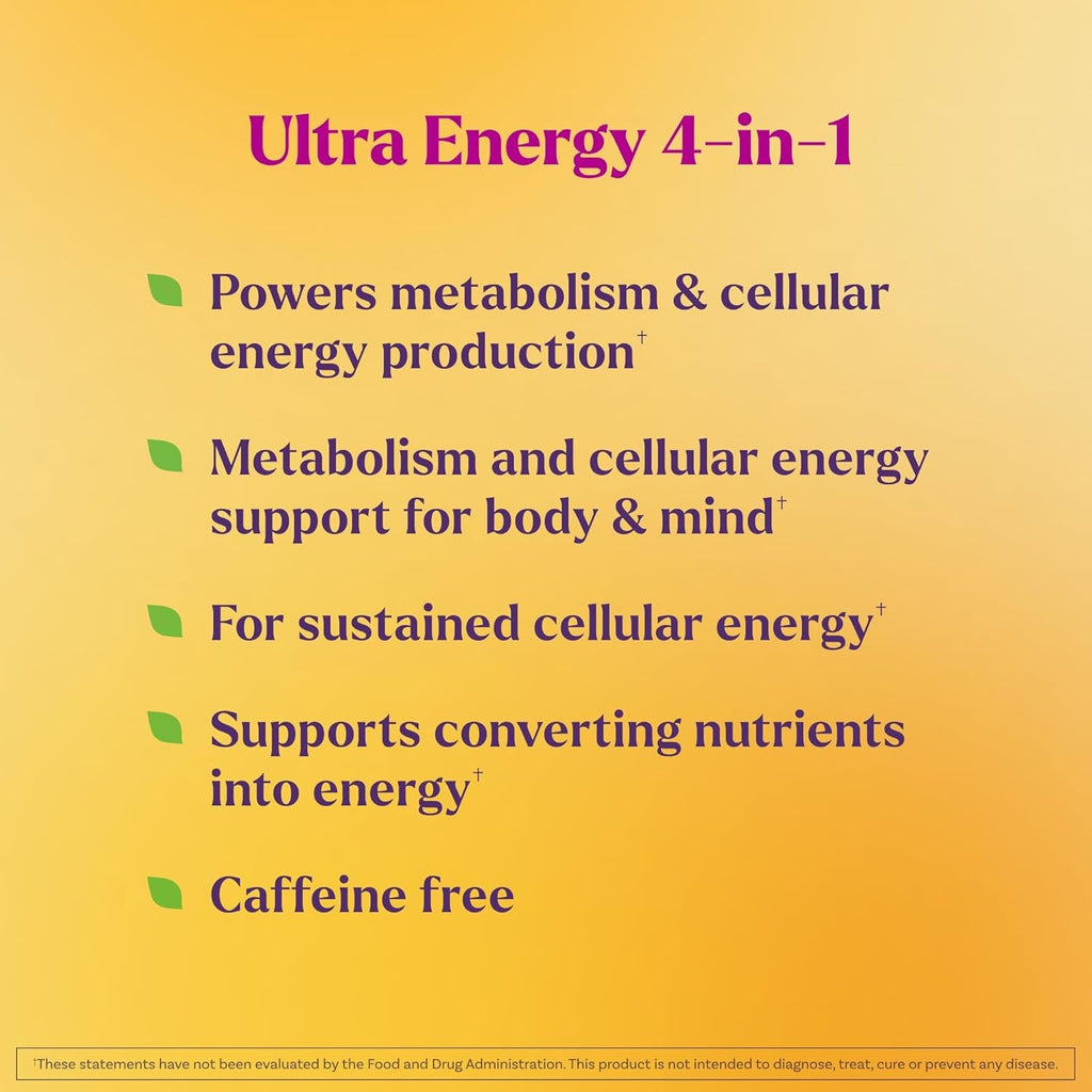 Natrol Ultra Energy 4-In-1 Blend 1000Mcg B12, Vitamin B Complex, Vitamin D, Coq10 Gummies 60 Ct, Vegetarian, Caffeine Free, Supports Cellular Energy Production