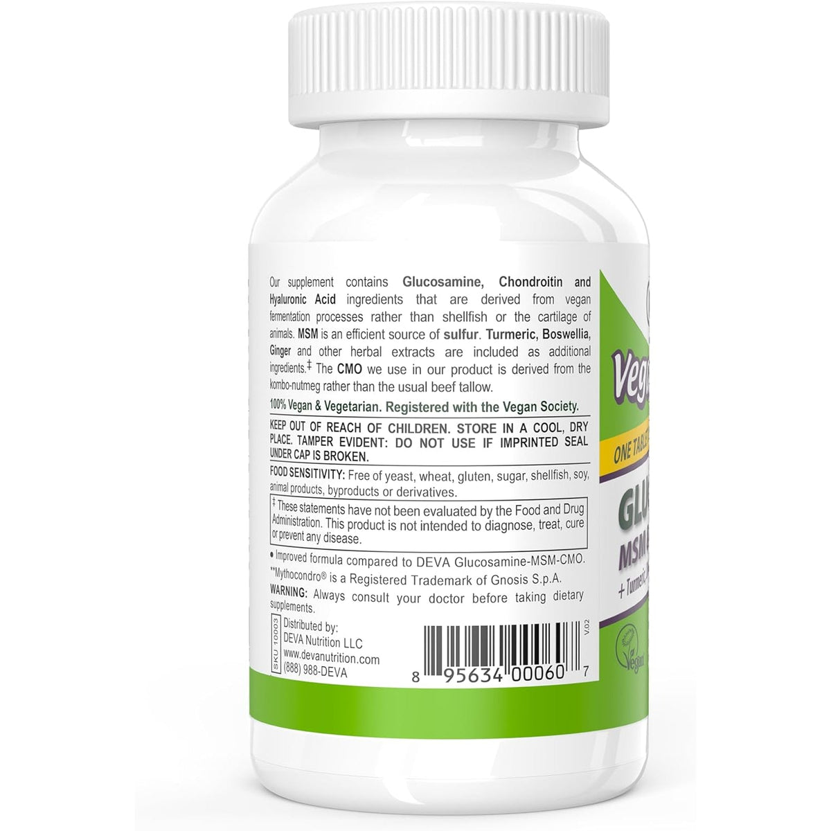 DEVA Vegan Glucosamine MSM & Chondroitin + Turmeric, CMO, Boswellia, Hyaluronic Acid & More, Improved Non-Animal Formula, 90 Tablets