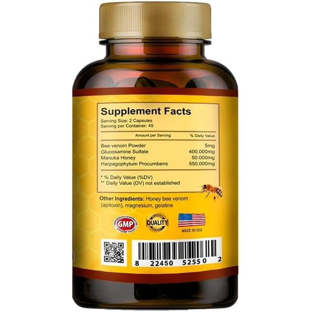 VITAMISAN Premium Natural Bee Venom with Glucosamine Sulfate Veneno Abeja 90 Capsulas Apitoxin Manuka Honey Dietary Supplement