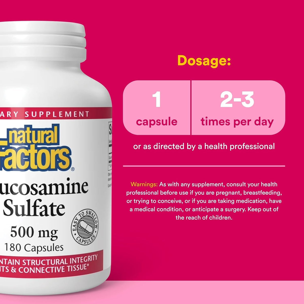 Natural Factors, Glucosamine Sulfate, Supports Healthy Joint Mobility, Cartilage and Connective Tissue, 180 Capsules