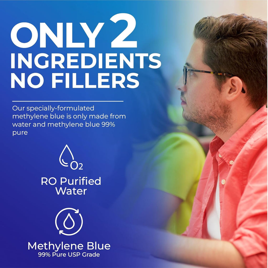 Methylene Blue Drops 1% USP Grade Third Party Lab Tested - USA Made - Formaldehyde Free, Increased Absorption, Blue Methylene Supreme Supplement for Humans, Methane Azul De Metileno Para Humanos (2Oz)