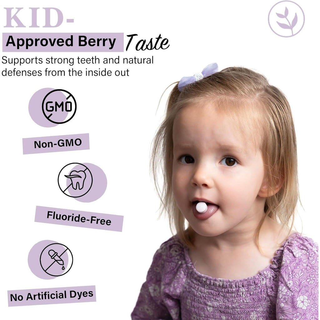 Living Well Kids Calcium & Tooth Support – Chewable Bone Health Vitamins with D3 + K2, Magnesium & Zinc – Strong Teeth & Enamel Defense – Berry Flavor – Fluoride-Free, Non-Gmo