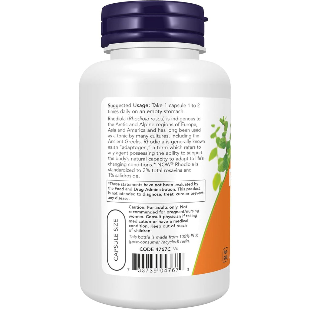 NOW Supplements, Rhodiola 500 Mg, Helps Body Adapt to Stress of Daily Life*, Adaptogenic Herb*, 60 Veg Capsules