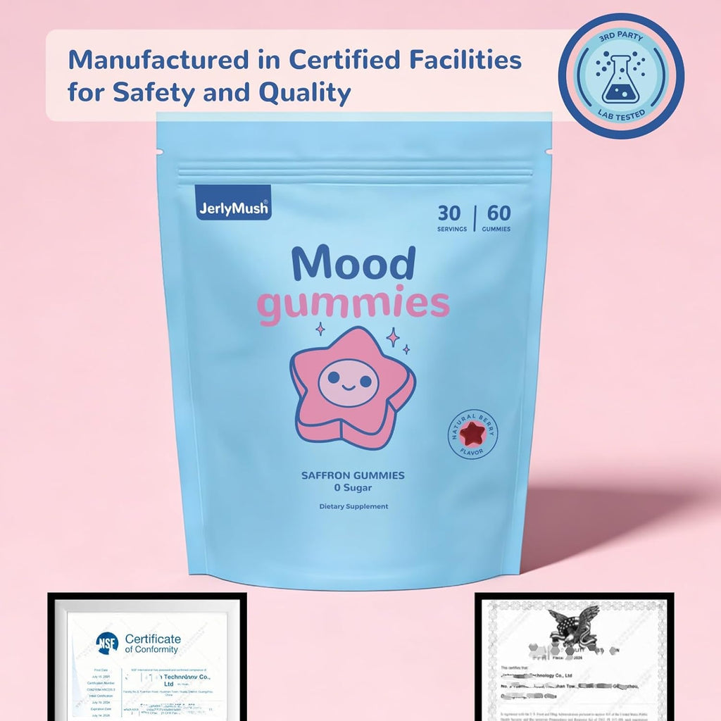 Saffron Gummies for Kids - Saffron with GABA, Passion Flower & St Johns Wort, Sugar Free, Support Mood & Focus Calm Gummies, Natural Berry Flavor (60 Gummies)
